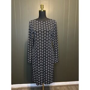 Banana Republic Black White Geometric Print Shift Dress Career Long Sleeve S Ama